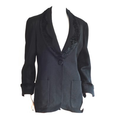 Fendi 365 by Contir black wool blazer with crushed velvet trim, made in Italy