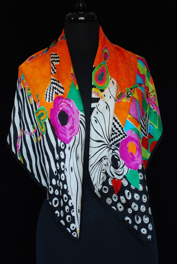 Louis Feraud 1970’s Hand Printed Silk Fil Coupe Scarf | QUIET WEST