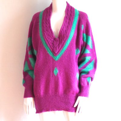 Escada 1980's blue and purple mohair oversize sweater- Germany