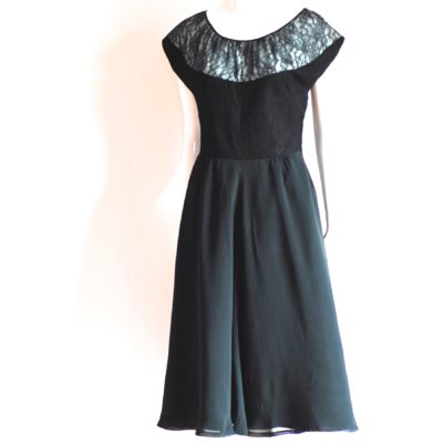 1940's black lace & chiffon party dress with blue accent