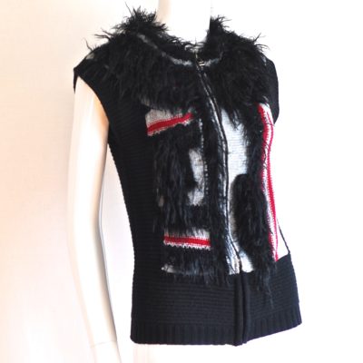 See By Chloe feathery black, red and white wool vest made in Italy