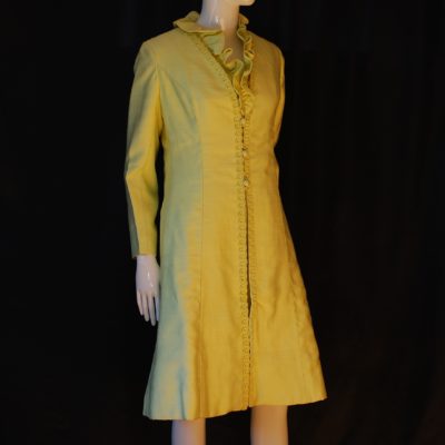 Madame Runge light green silk satin dress and coat set, 1960s, made in Canada
