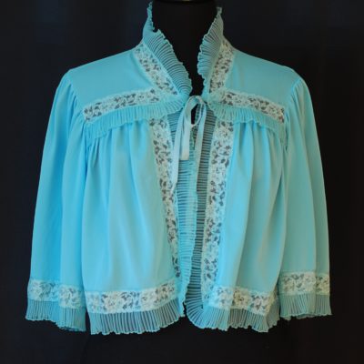Harvey Woods 1950's Blue Bed Jacket With lace accents