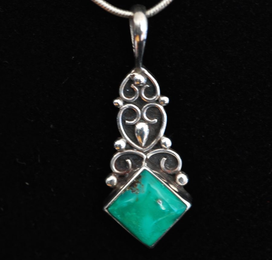 Chrysoprase & Sterling Silver Pendant - Signed