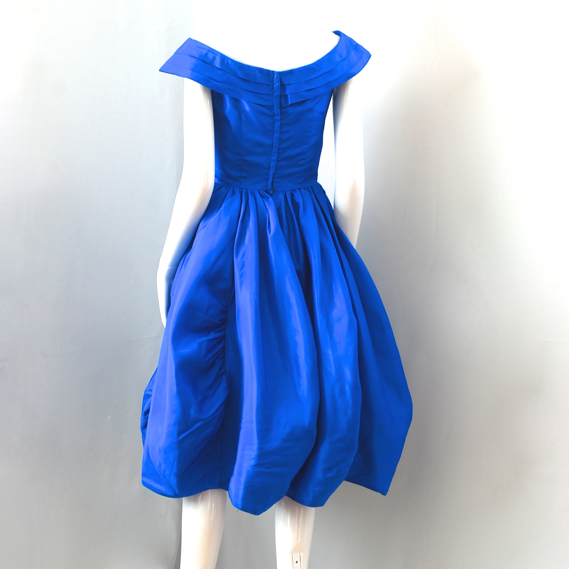 1950’s Azure Blue Party Dress With A Front Bow & Puckered Flared Skirt ...