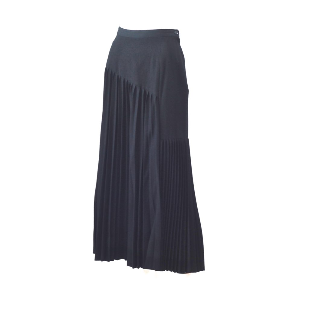 Kansai Yamamoto Black Wool Midi Skirt With Asymmetrical Knife Pleats ...