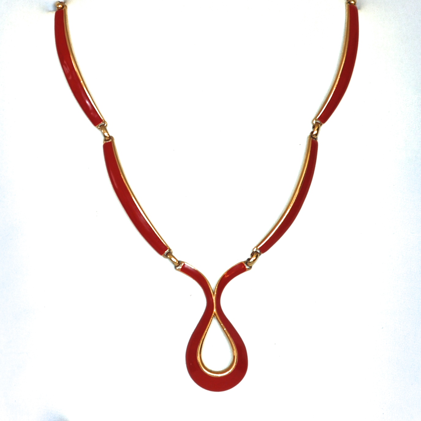 Michele Lynn Red Enamel Statement Necklace With Gold Tone Spacers ...