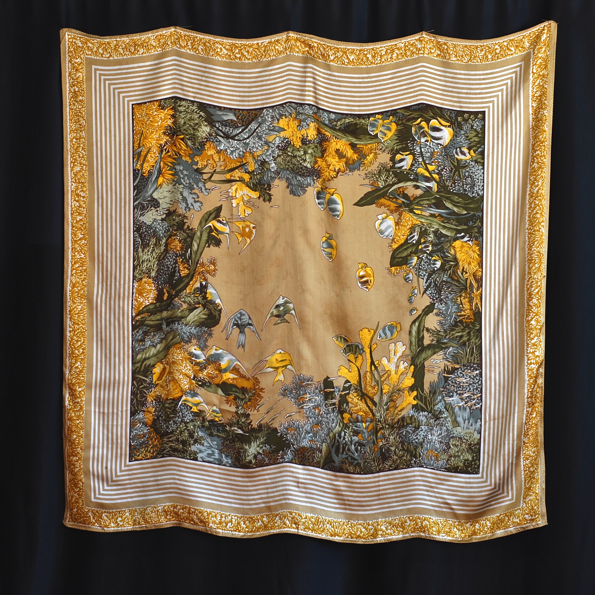 Large Harvest Gold Signature Silk Scarf Or Shawl Featuring A Fish ...