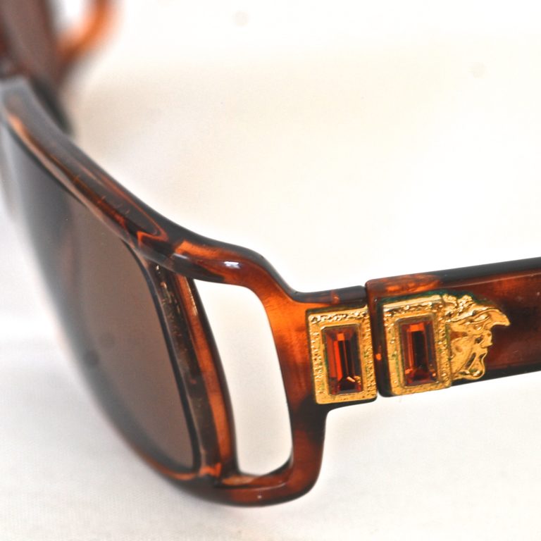 Versace 1970s Faux Tortoise Shell Sunglasses With Open Sides & Accents