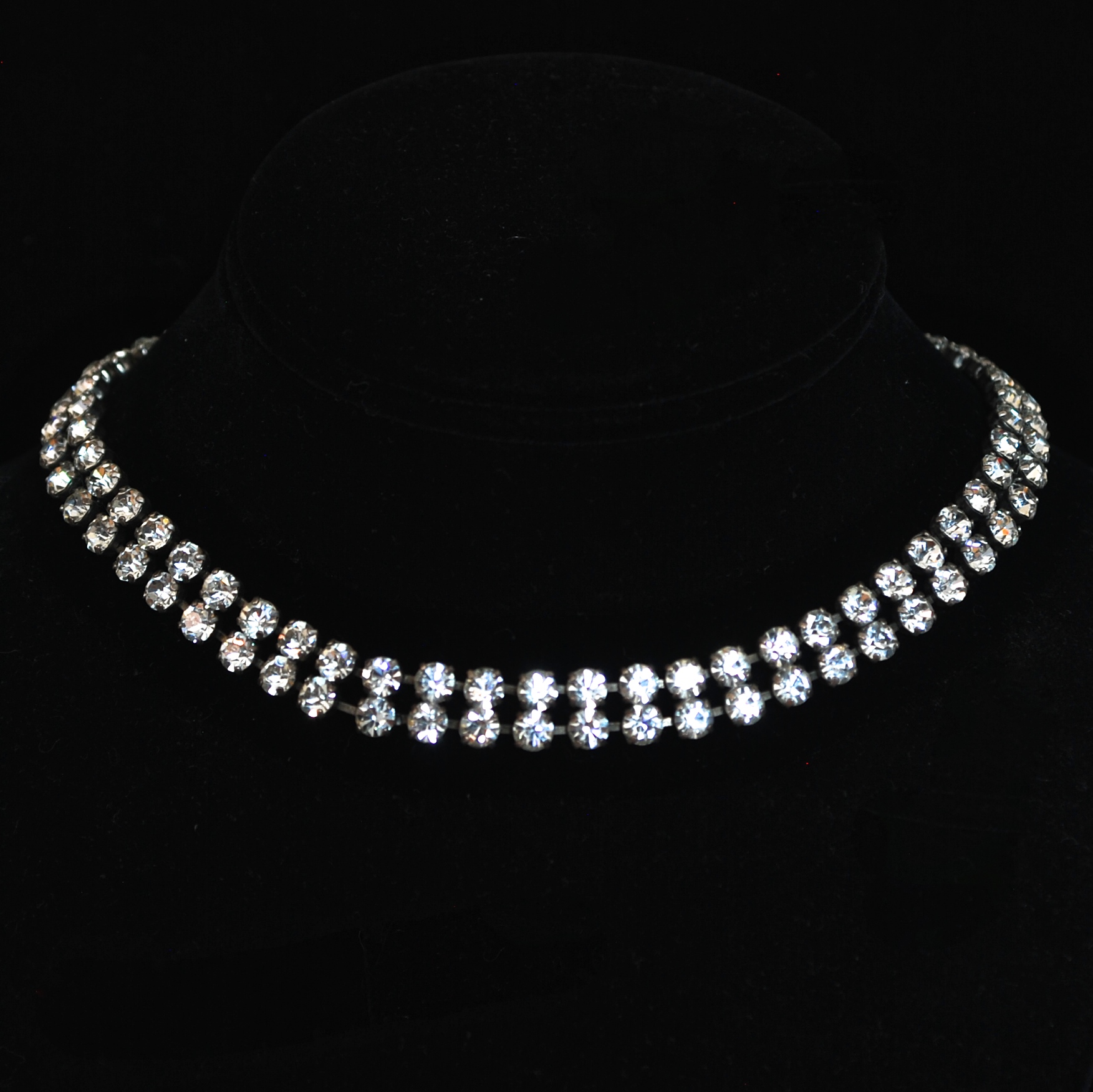 Jay Flex Sterling 1940’s Choker Necklace With Two Rows Of Prong Set ...