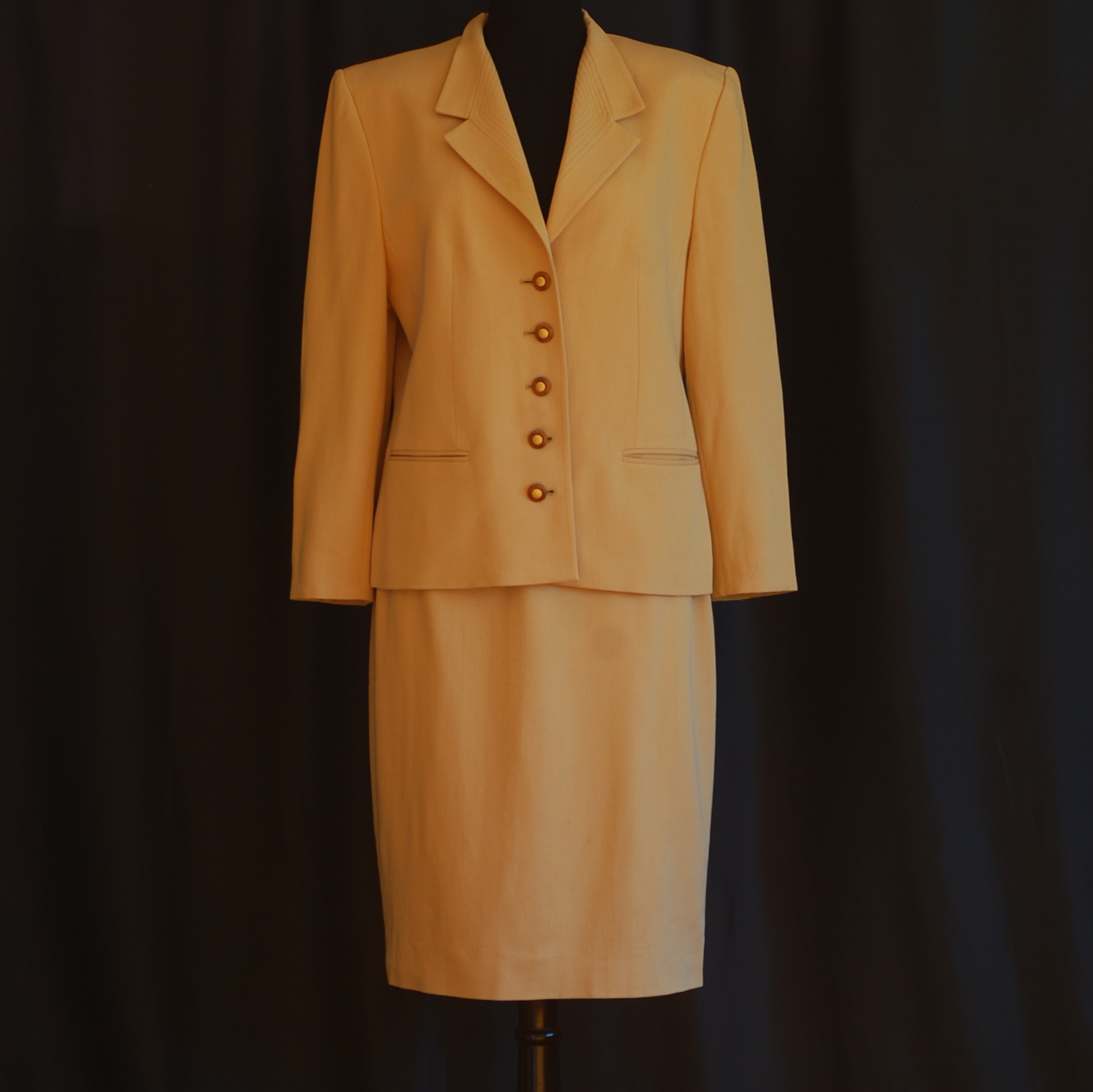 Louis Feraud 1980’s Fawn Coloured Wool Suit With Logo Buttons & Stitch ...