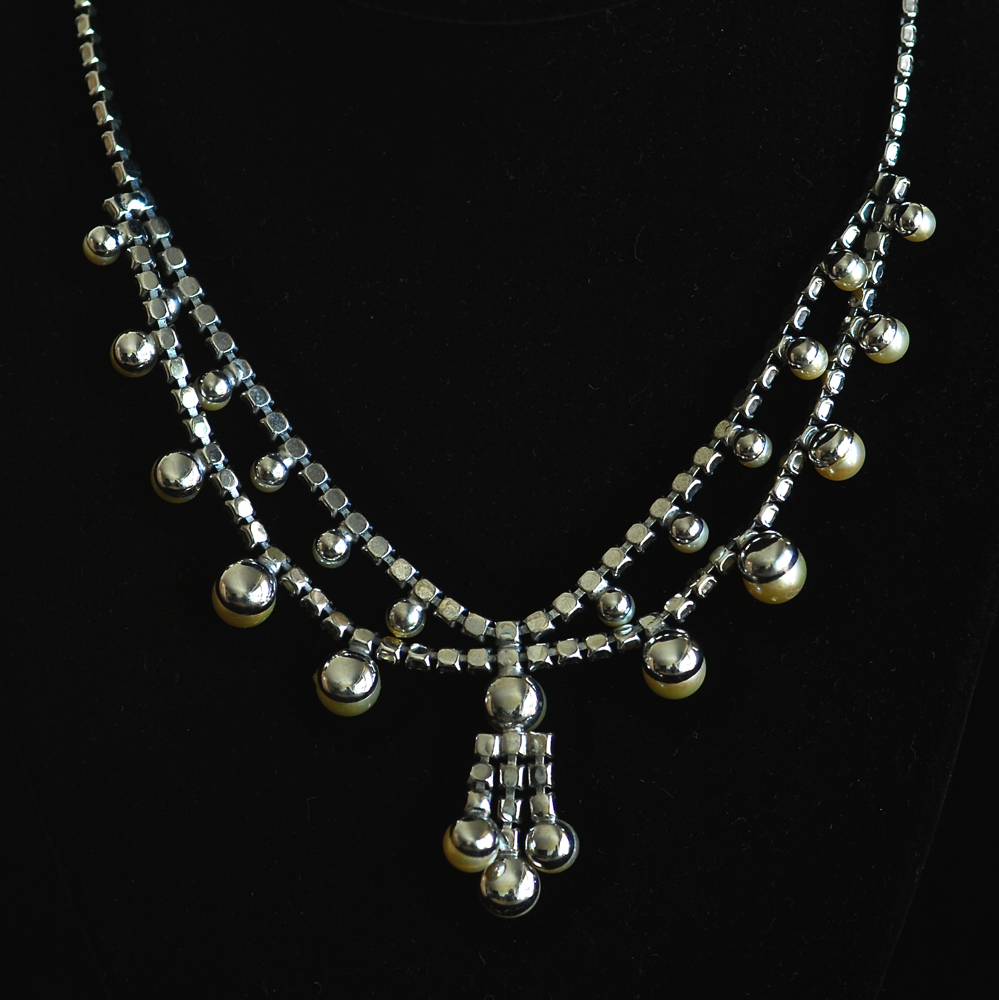 Coro 1930’s Art Deco Rhinestone & Faux Pearl Glamorous Necklace ...