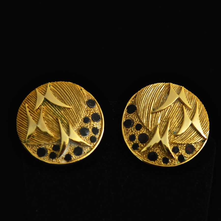 Orena Paris 1960's Large Round Clip On Earrings With Dot Patterns - Signed