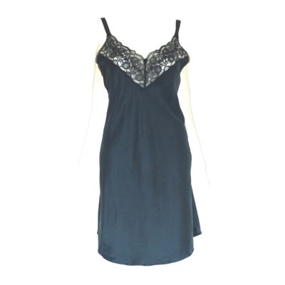 Bronte Black Silk Slip Or Nightgown With Lace Bust & Flower Accent - Canada